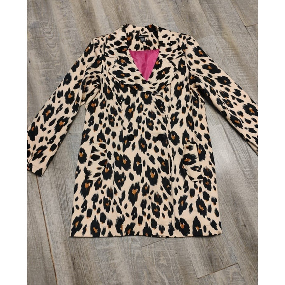 Robert Louis Womens Cotton Animal Print Tan Black Trench Coat Belted XL leopard - Picture 2 of 15